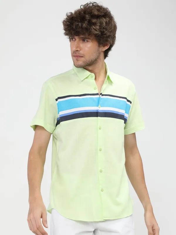  Ketch Men Green Colourblocked Slim Fit Casual Shirts