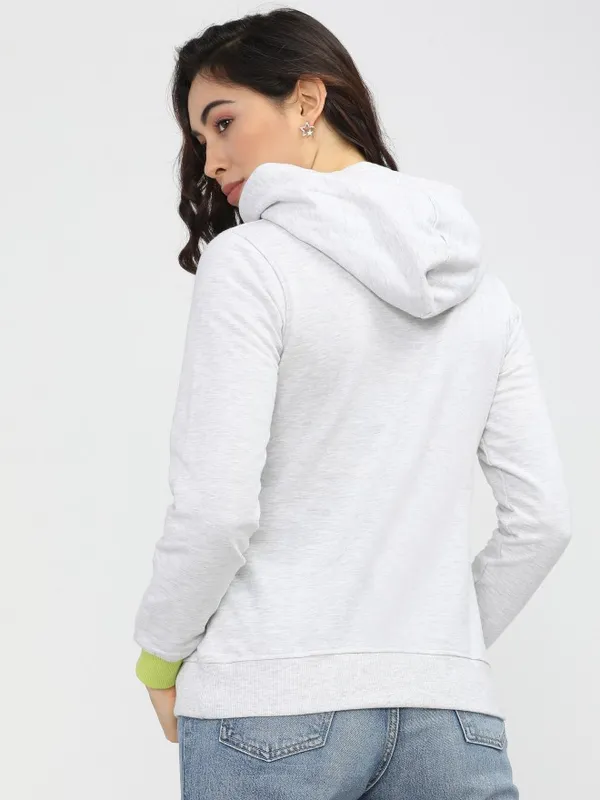  Tokyo Talkies Women White Solid Pullover Hood Sweatshirts