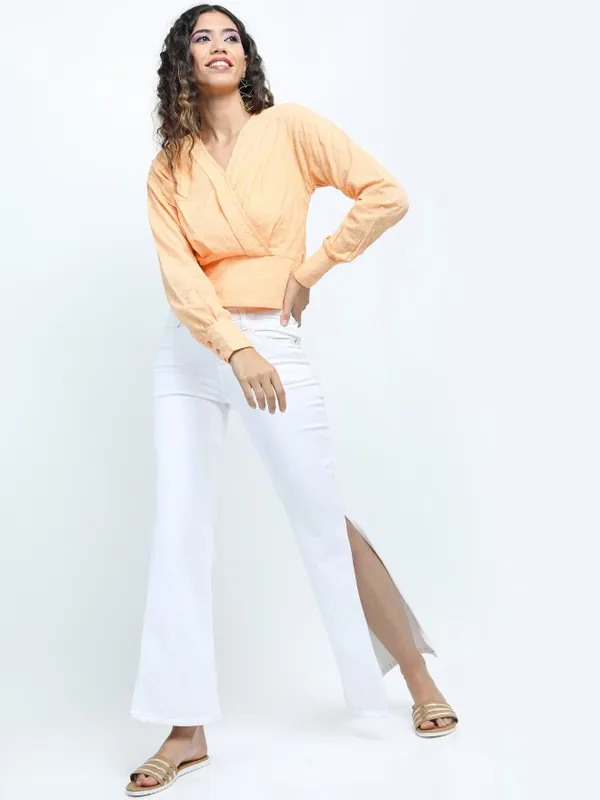  Tokyo Talkies Women Orange Solid Regular Tops