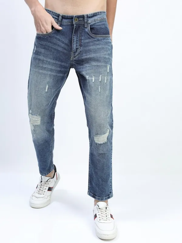  Locomotive Men Blue Tapered Fit Highly Distressed Jeans