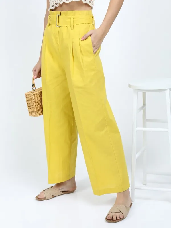  Tokyo Talkies Women Mustard Solid Flared Casual Trousers