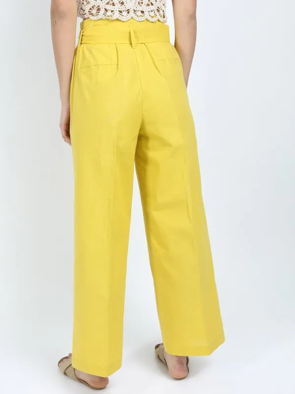  Tokyo Talkies Women Mustard Solid Flared Casual Trousers