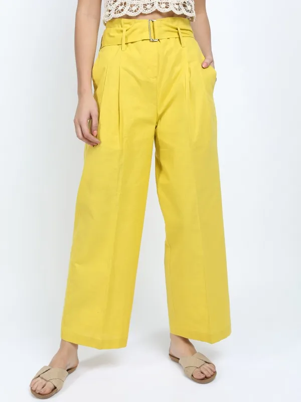  Tokyo Talkies Women Mustard Solid Flared Casual Trousers