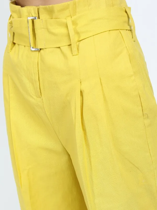  Tokyo Talkies Women Mustard Solid Flared Casual Trousers