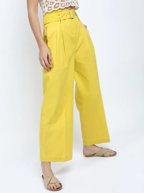  Tokyo Talkies Women Mustard Solid Flared Casual Trousers