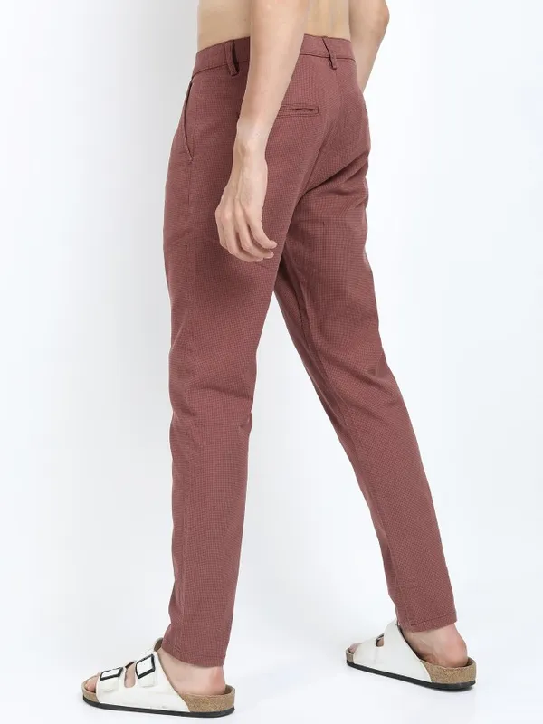  Highlander Men Terracotta Slim Fit Solid Casual Trousers