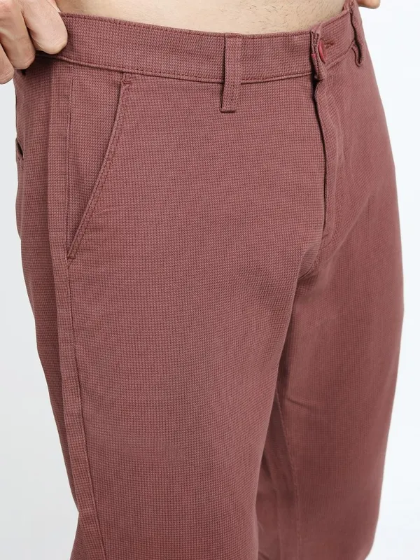  Highlander Men Terracotta Slim Fit Solid Casual Trousers