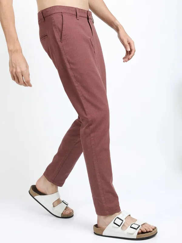  Highlander Men Terracotta Slim Fit Solid Casual Trousers