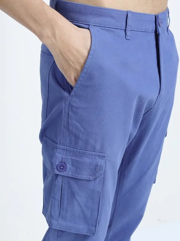  Highlander Men Blue Slim Fit Solid Casual Trousers