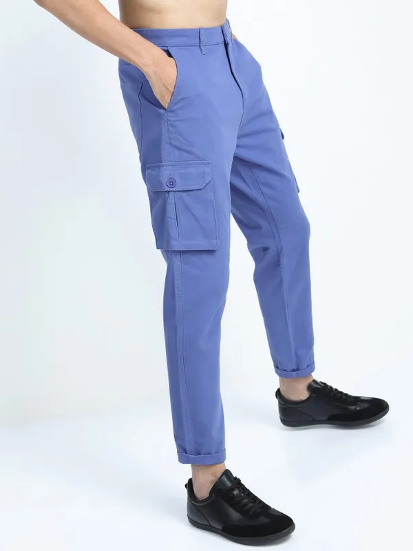  Highlander Men Blue Slim Fit Solid Casual Trousers