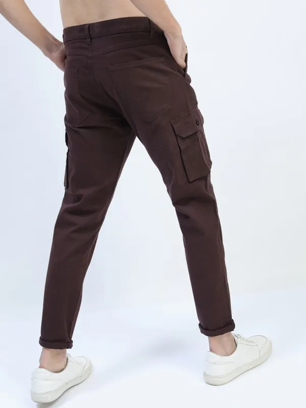  Highlander Men Brown Slim Fit Solid Casual Trousers