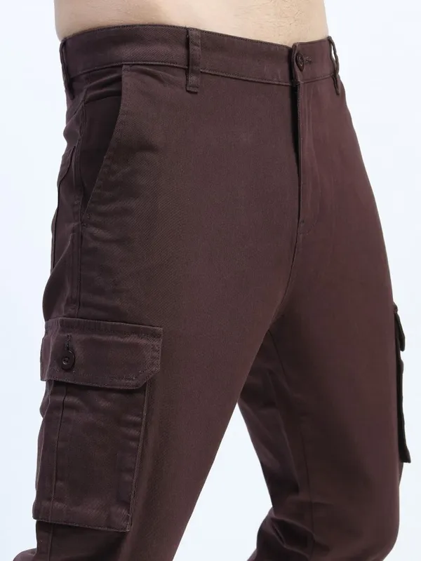  Highlander Men Brown Slim Fit Solid Casual Trousers