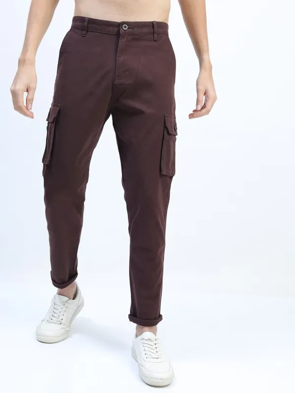  Highlander Men Brown Slim Fit Solid Casual Trousers