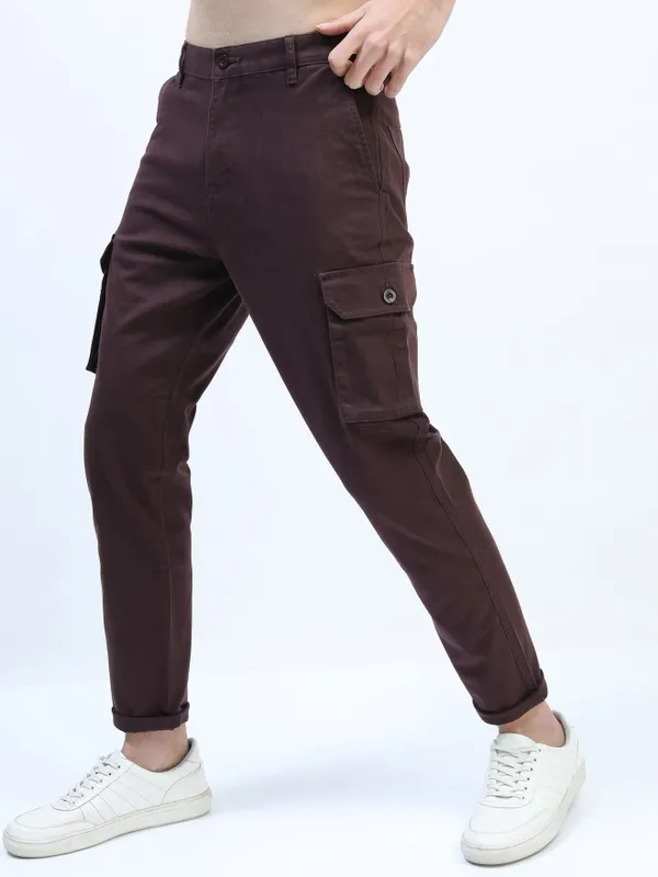  Highlander Men Brown Slim Fit Solid Casual Trousers