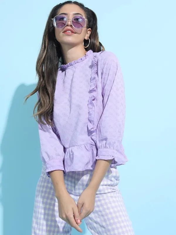  Tokyo Talkies Women Purple Self Design Peplum Tops