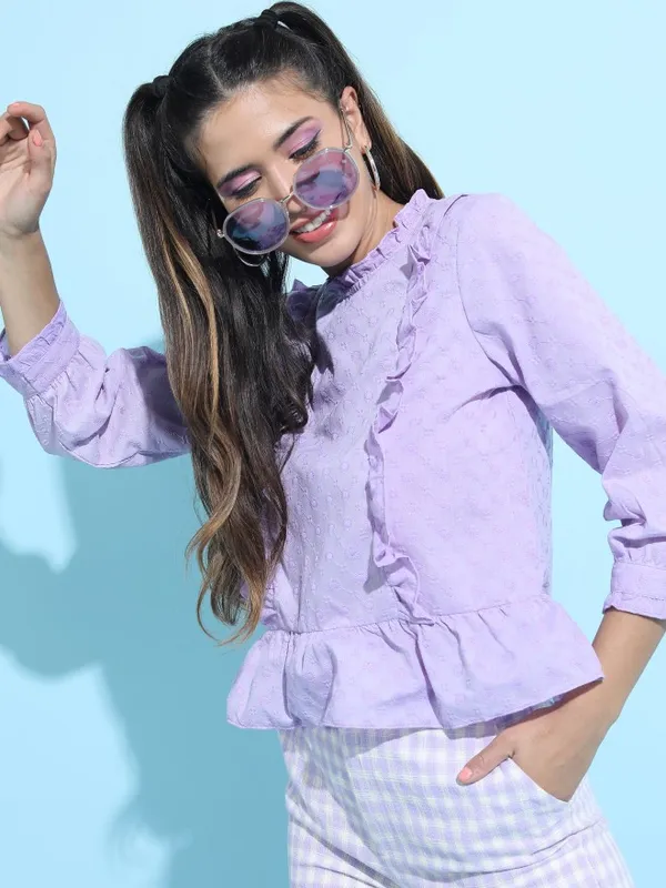  Tokyo Talkies Women Purple Self Design Peplum Tops
