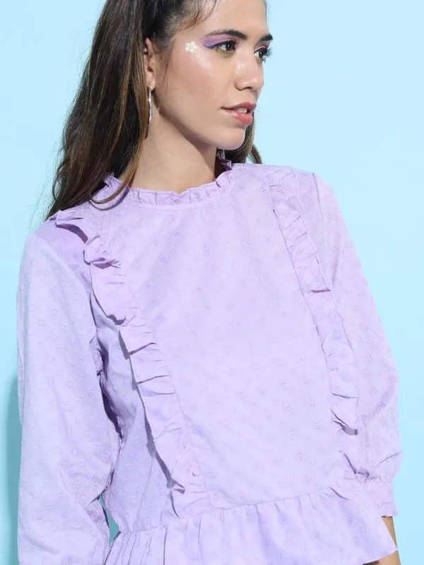  Tokyo Talkies Women Purple Self Design Peplum Tops