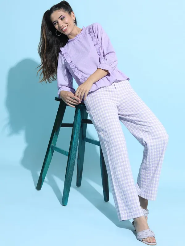  Tokyo Talkies Women Purple Self Design Peplum Tops