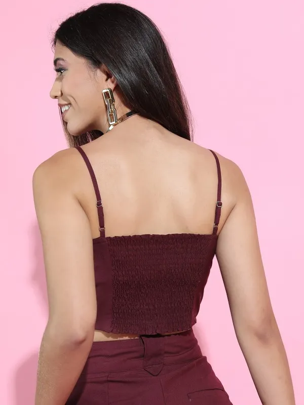  Tokyo Talkies Women Maroon Solid Regular Tops