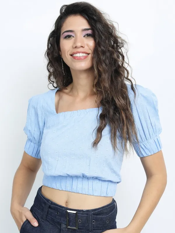  Tokyo Talkies Women Blue Solid Regular Tops