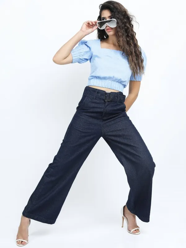  Tokyo Talkies Women Blue Solid Regular Tops
