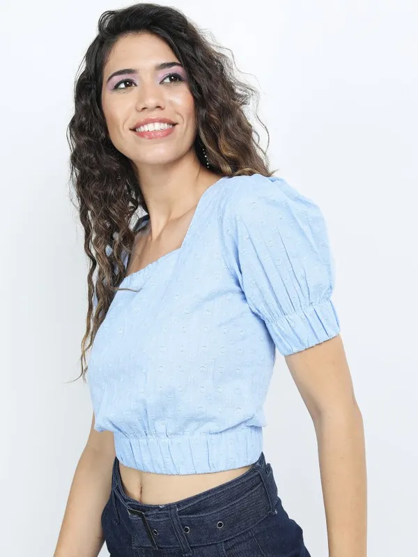  Tokyo Talkies Women Blue Solid Regular Tops