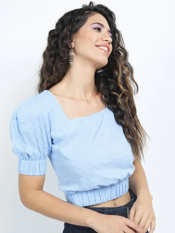  Tokyo Talkies Women Blue Solid Regular Tops