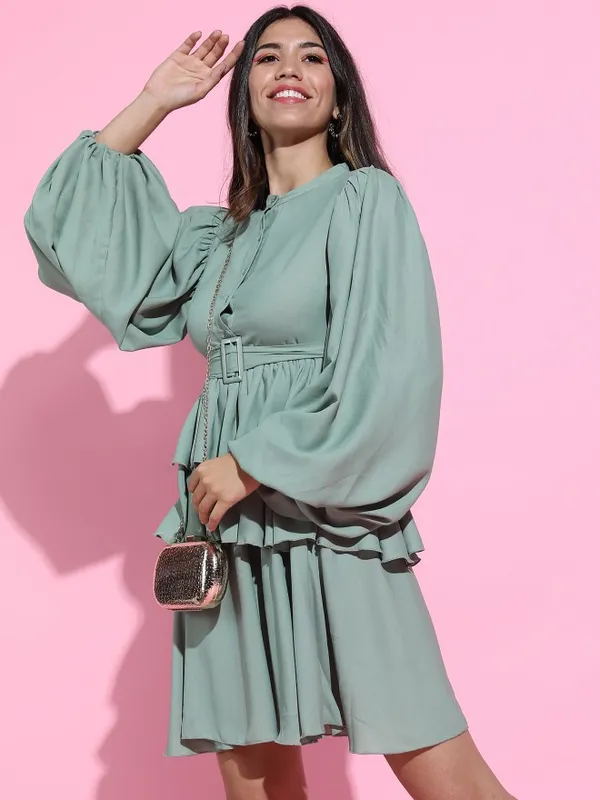  Tokyo Talkies Women Green Solid Fit And Flare Dresses