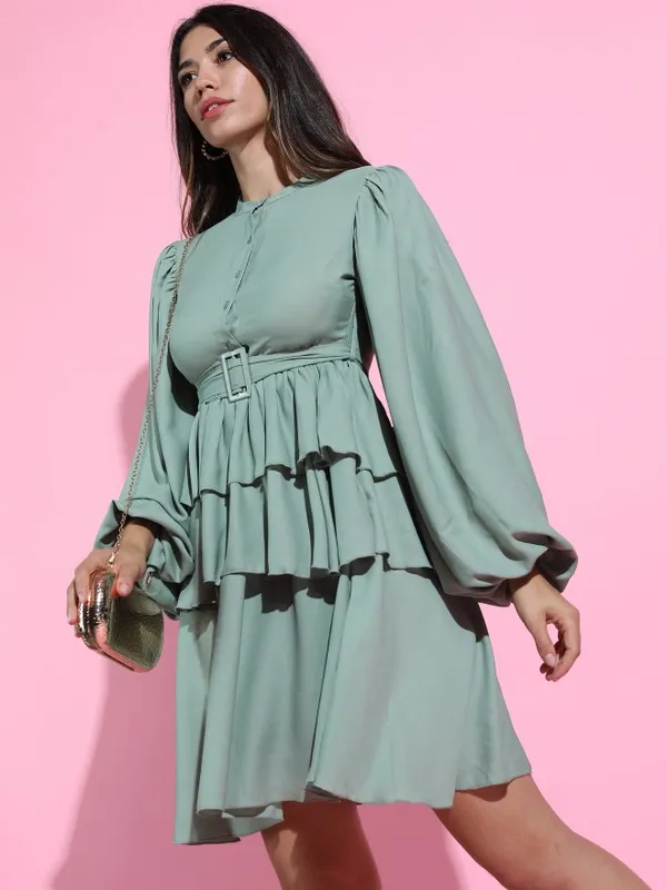  Tokyo Talkies Women Green Solid Fit And Flare Dresses