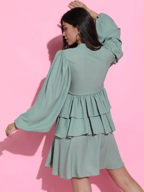  Tokyo Talkies Women Green Solid Fit And Flare Dresses
