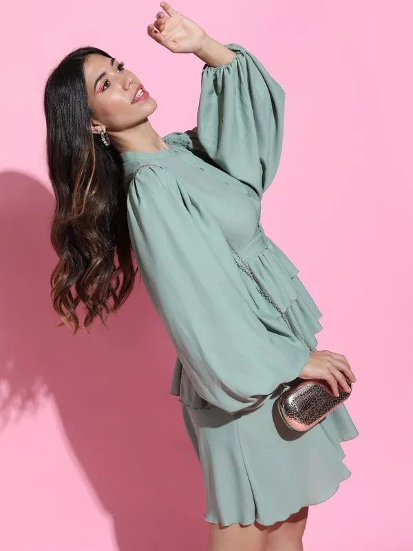  Tokyo Talkies Women Green Solid Fit And Flare Dresses