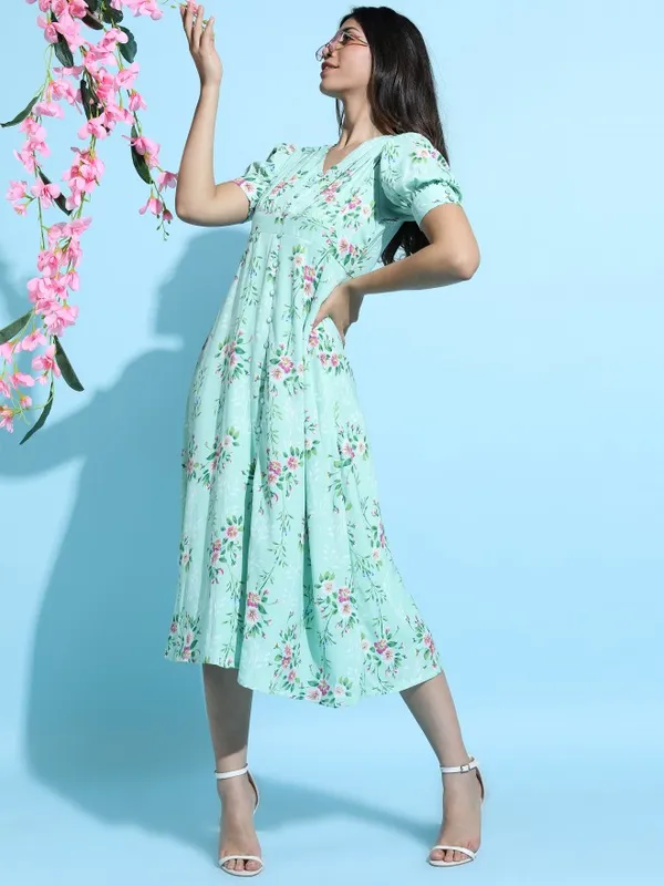  Tokyo Talkies Women Teal Printed A-Line Dresses