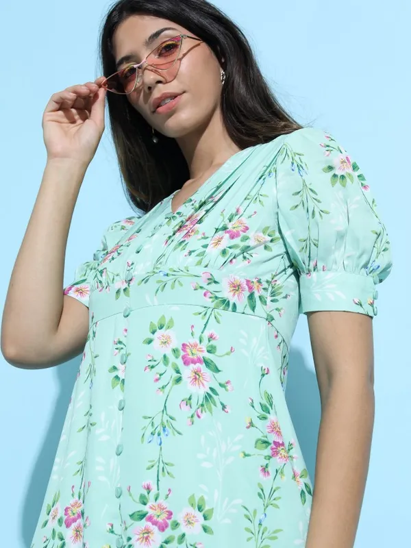  Tokyo Talkies Women Teal Printed A-Line Dresses