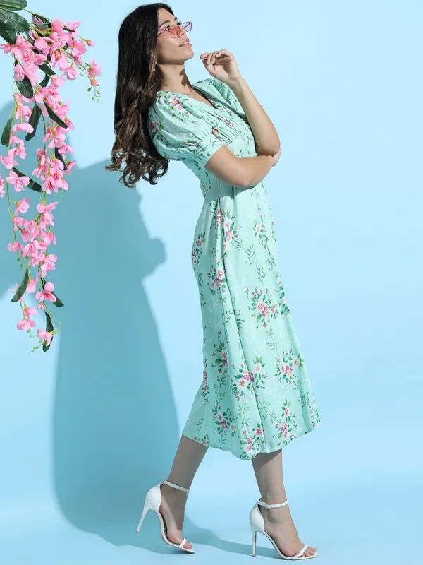  Tokyo Talkies Women Teal Printed A-Line Dresses