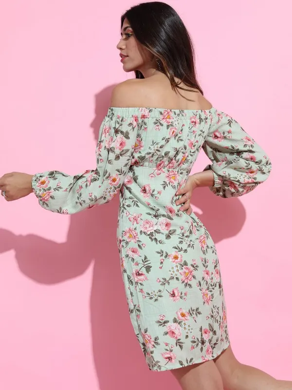  Tokyo Talkies Women Green Printed Fit And Flare Dresses