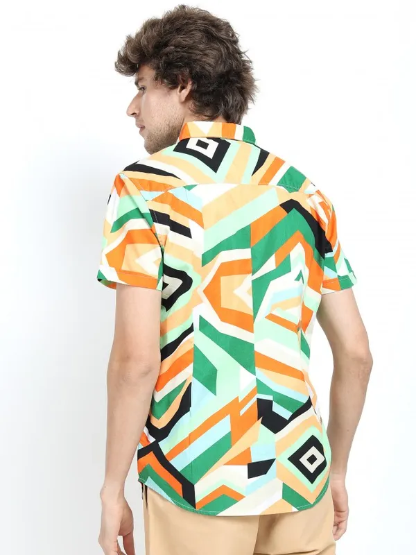  Ketch Men Green Printed Slim Fit Casual Shirts