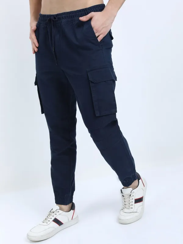  Ketch Men Navy Blue Regular Fit Solid Casual Trousers