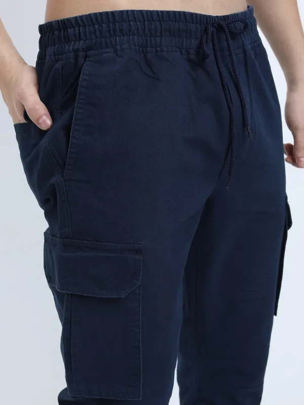  Ketch Men Navy Blue Regular Fit Solid Casual Trousers