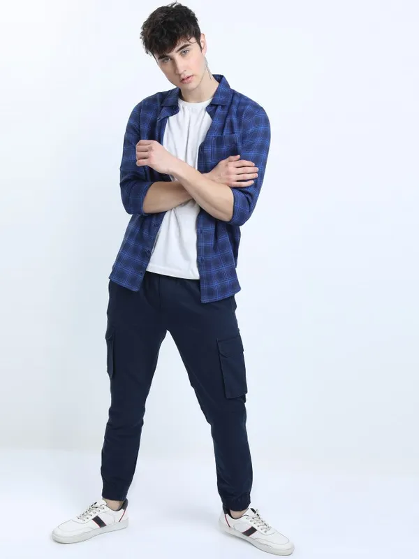  Ketch Men Navy Blue Regular Fit Solid Casual Trousers