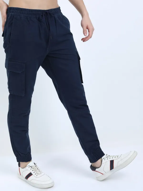  Ketch Men Navy Blue Regular Fit Solid Casual Trousers