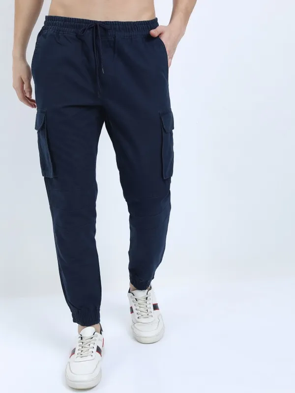  Ketch Men Navy Blue Regular Fit Solid Casual Trousers