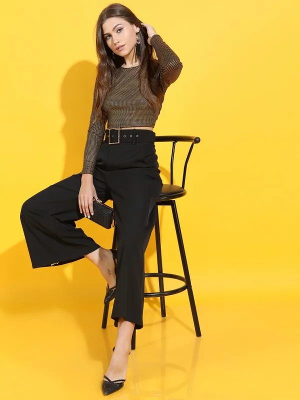 Tokyo Talkies Women Black Back Cut Out Full Sleeve Top