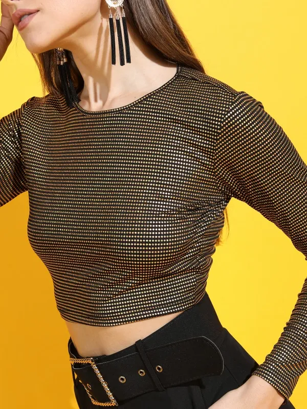 Tokyo Talkies Women Black Back Cut Out Full Sleeve Top