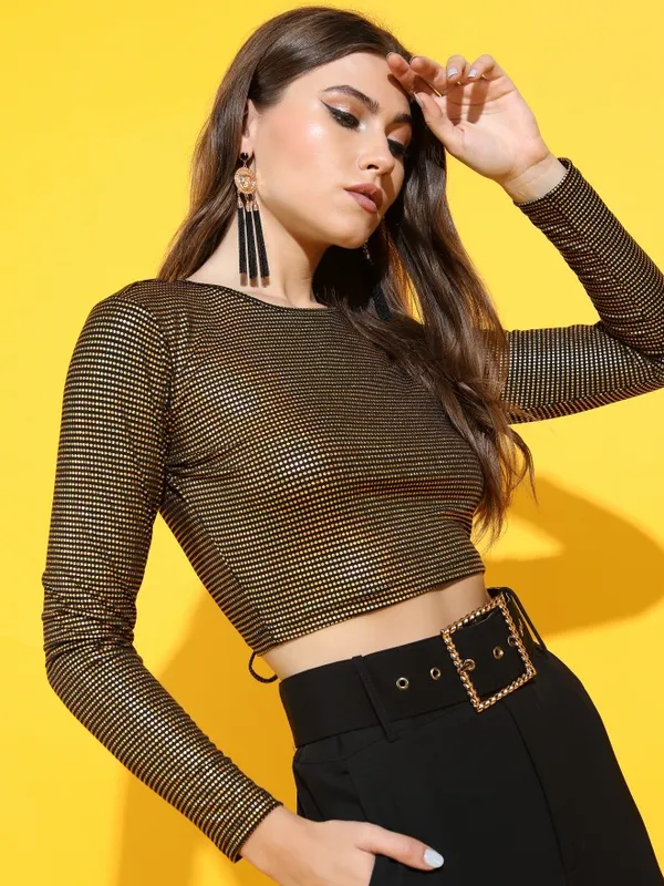 Tokyo Talkies Women Black Back Cut Out Full Sleeve Top