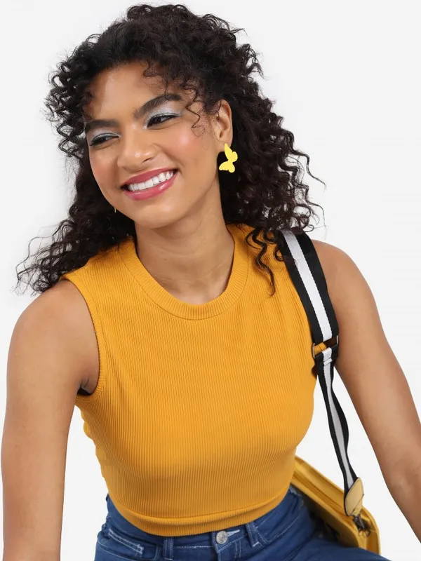 Tokyo Talkies Women Yellow Solid Regular Top