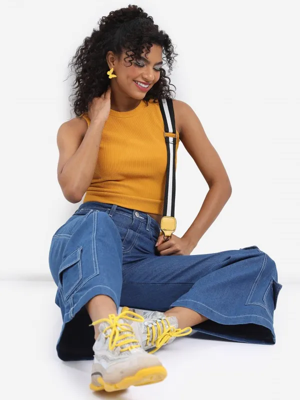 Tokyo Talkies Women Yellow Solid Regular Top