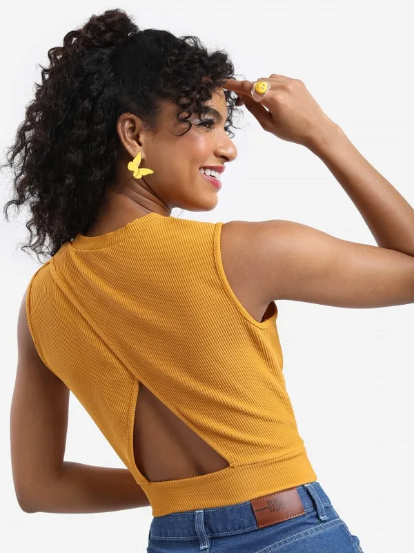 Tokyo Talkies Women Yellow Solid Regular Top