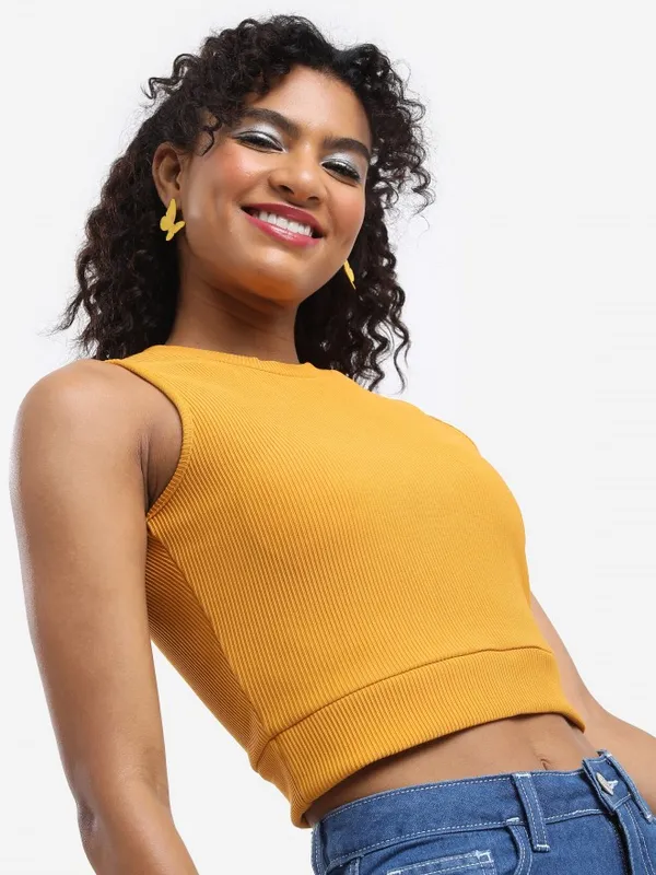 Tokyo Talkies Women Yellow Solid Regular Top