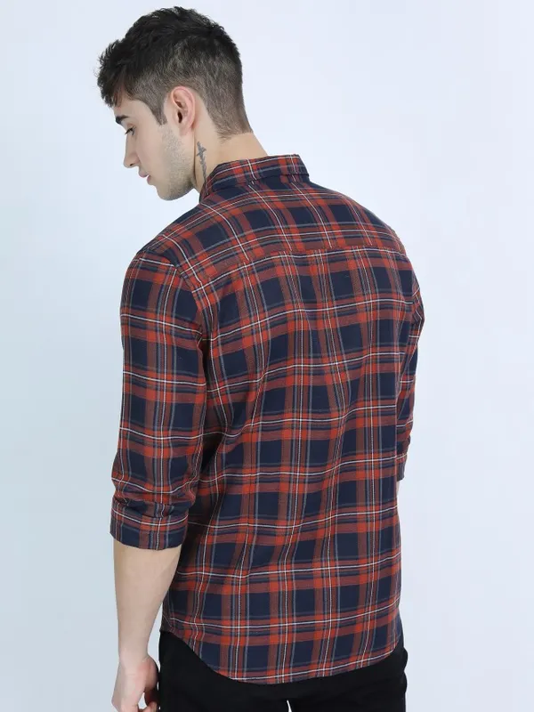  Ketch Men Navy Blue Checked Slim Fit Casual Shirts
