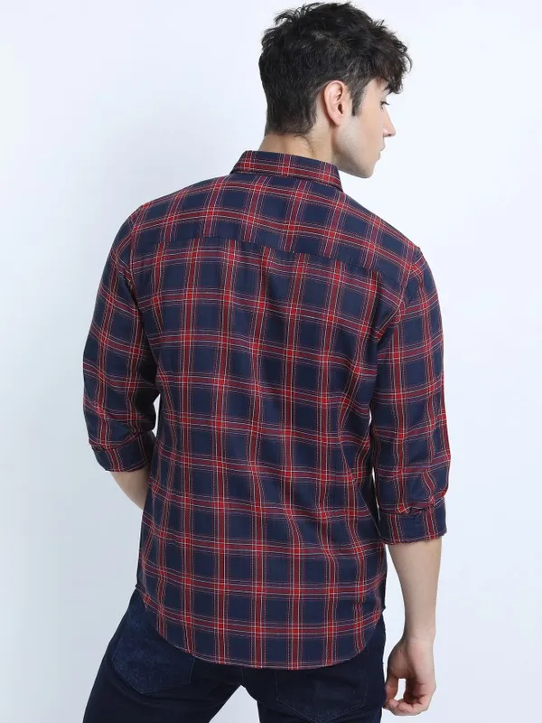  Ketch Men Navy Blue Checked Slim Fit Casual Shirts